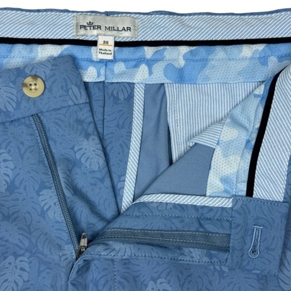PETER MILLAR Men's Size 38 Blue Tropical Monstera Leaf Print Golf Shorts - Picture 5 of 9
